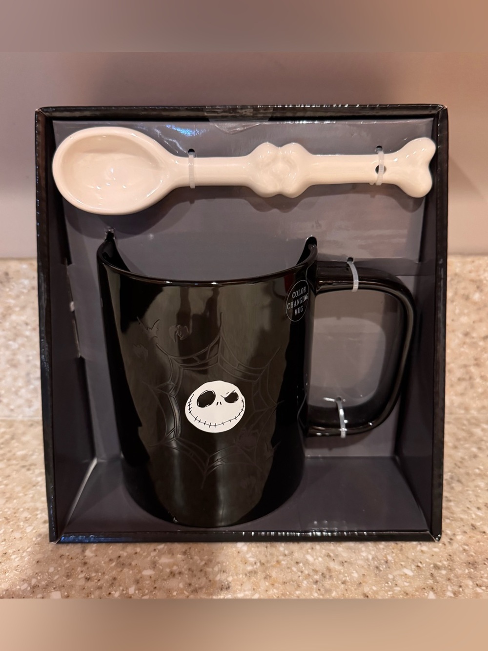 Disney Black Color-Changing Jack Skellington Mug with White Bone Spoon
